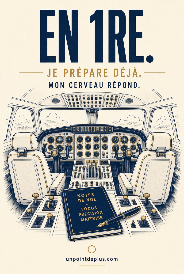 Illustration d'un cockpit d'avion vintage avec un carnet de notes de vol posé sur les commandes